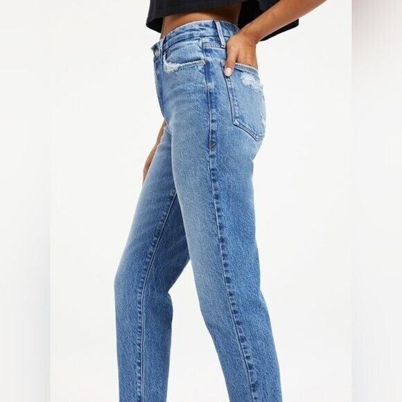 Good American Good Vintage Frayed Hem High Rise Straight Jeans NWT size 0/25 - Picture 4 of 7